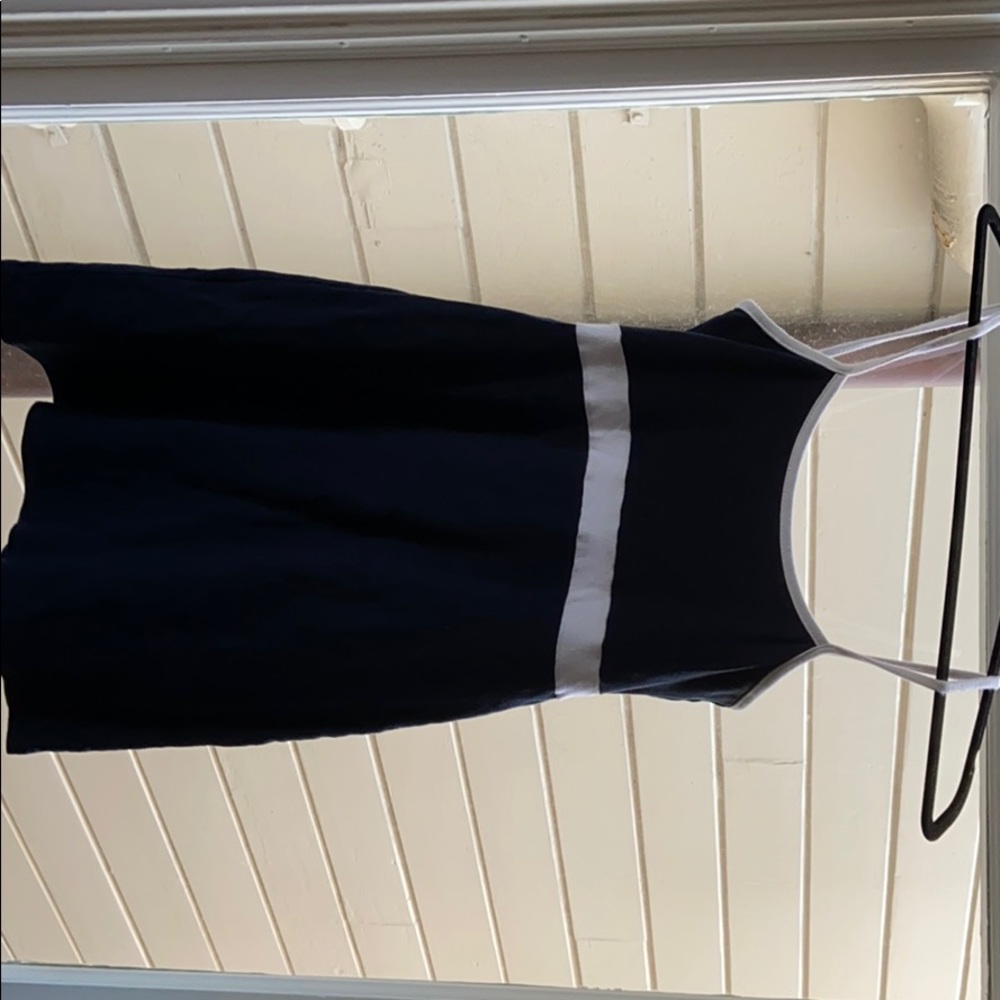 Navy blue dress with white straps & line